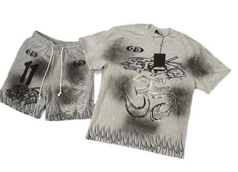 Hellstar Gray Graphic T-Shirt and Shorts Set