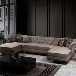 Marilyn Ivory Velvet Double Chaise Sectional $1700 NEW 