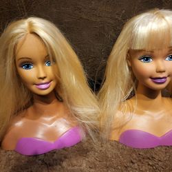 Set Of 2 Vintage Barbie Hair Styling Doll Heads From 1996