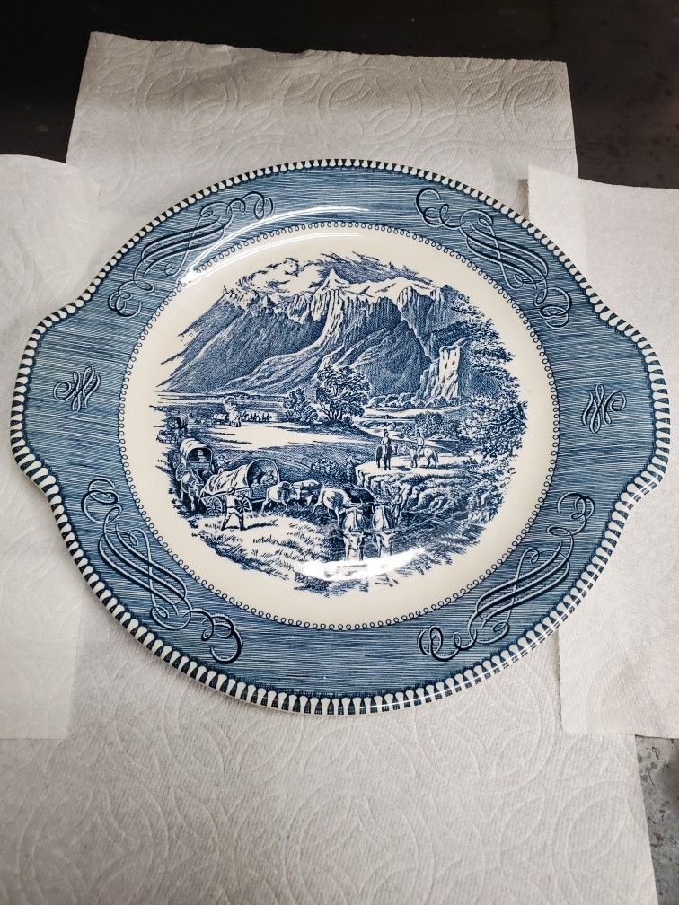 Royal China. Currier & Ives. Under Glaze Print. Made USA. 1 Platter, 2 Bowls