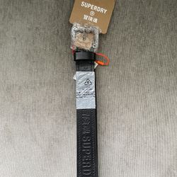 NWT Superdry Men’s Black Leather Belt medium OBO