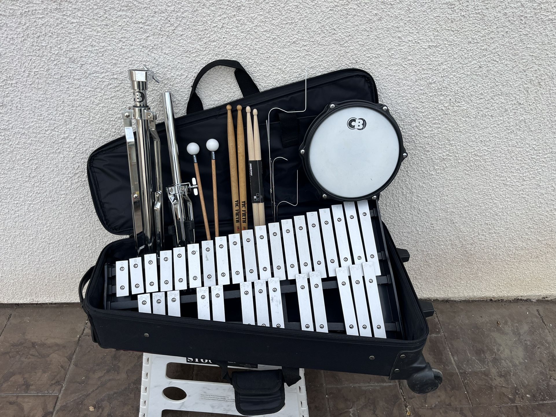PEARL XYLOPHONE BELL KIT W/ STAND, DRUM, MALLETS, ROLLING CASE!