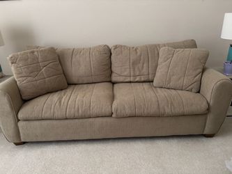 Beige Fabric 3-Seat Sofa with Pillows