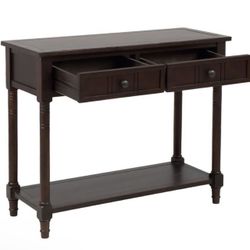 NEW Espresso Wood 2-Drawers Console End Table with Bottom Shelf