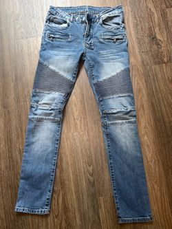 Balmain Style Biker Jeans Light Wash Slim Fit
