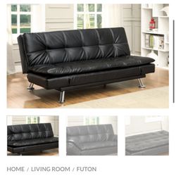 Black Leatherette Futon Sofa 