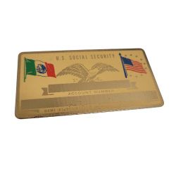 60s Vintage US & Mexican Flag Brass Metal Social Security Card Engravable Card