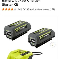 RYOBI
40V Lithium-Ion (2) 4.0 Ah Battery 4A With Fast Charger
