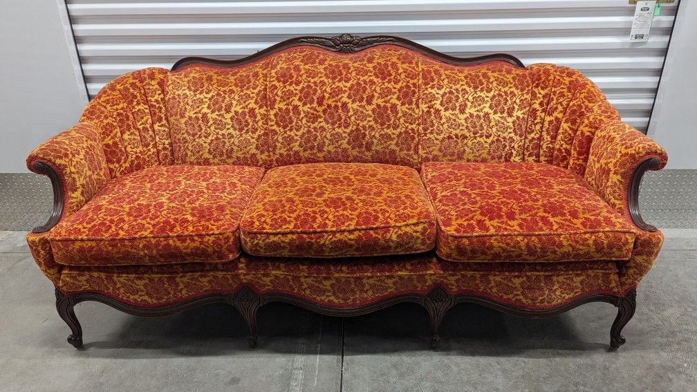 French Provincial Sofa w/ Funky Upholstery - Solid Wood - Can Deliver