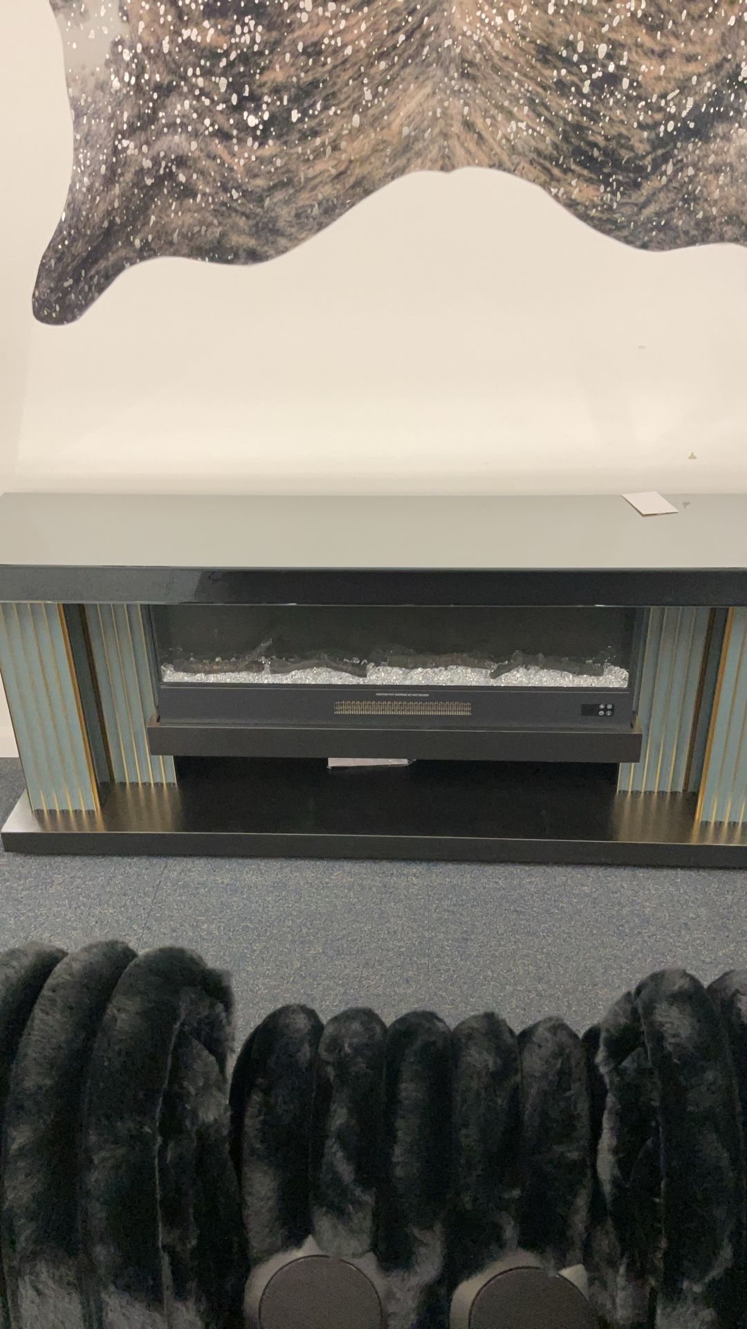 Teal Art Deco Mirrored Bluetooth Fireplace Entertainment Center $1299