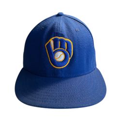 Milwaukee Brewers New Era Fitted Hat Size 7 1/2 - Blue