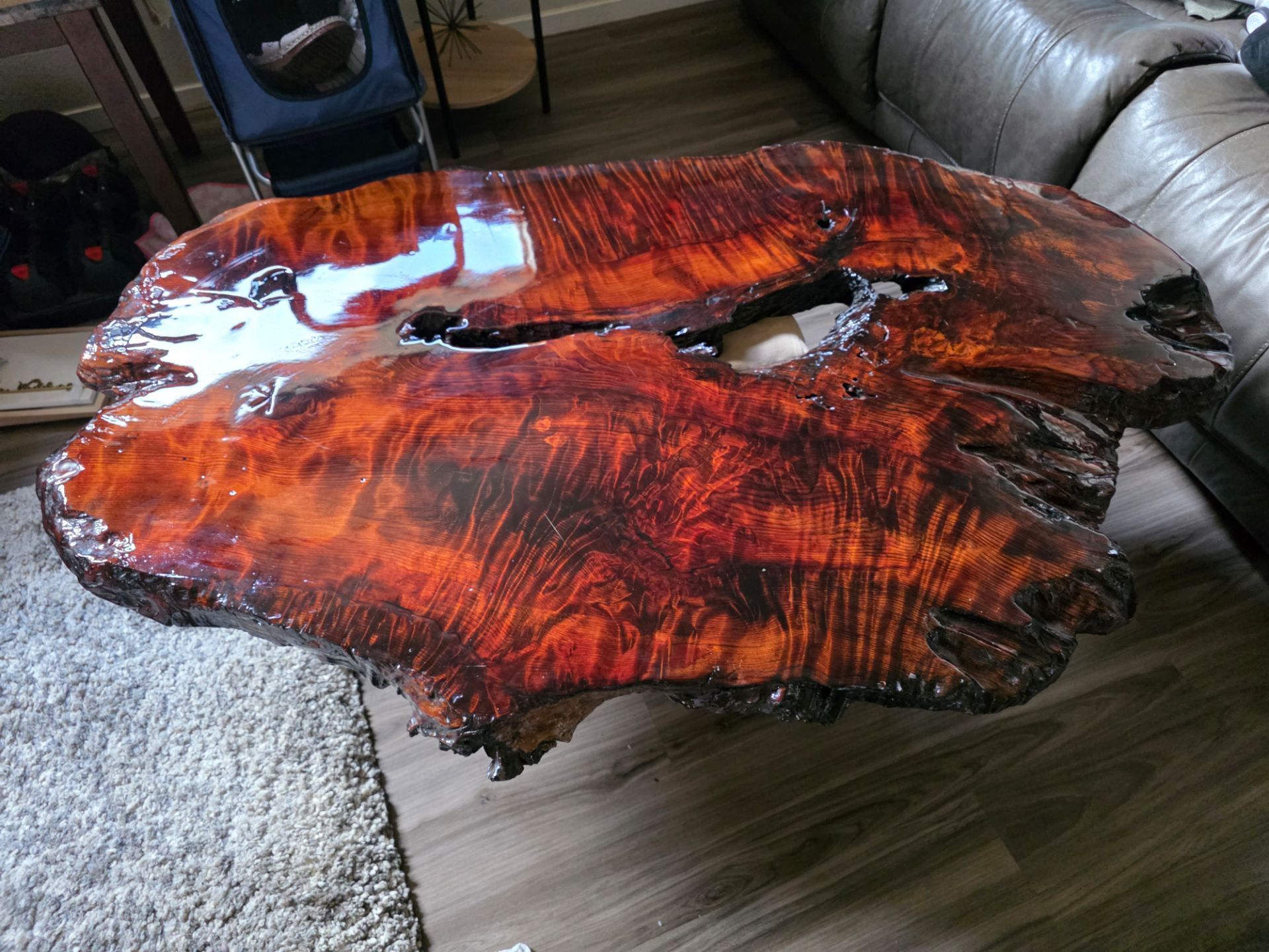 Table - Curly Flame Grain + Thick Gloss Epoxy - Tulare