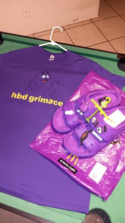 Grimace Crocs And Matching HBD Grimace Shirt