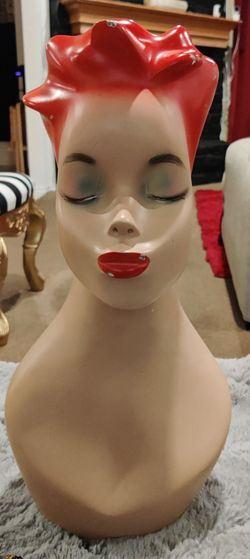 Artistic Vintage Fiberglass Adult Female Mannequin Head with Makeup
