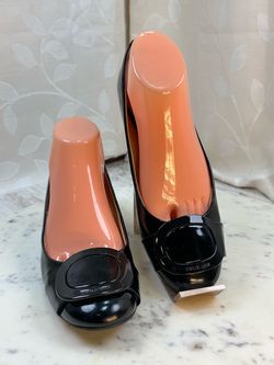 Michael Kors Women Pumps 8.5 Black Patent Leather Buckle Block Heel Workwear