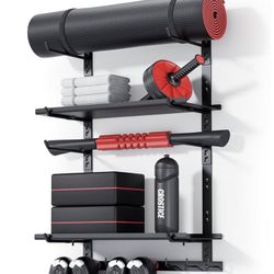 Home Gym Storage Shelf Only, Adjustable Gym Equipment Organizer Wall Mounted with 2 Boards, Yoga Mat Holder, Storage Rack Compatible with Peloton Shoe