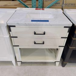 Brand New White Oak 30" Single Vanity with Marble Top in White  $469 