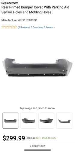Replacement Rear Primed Bumper Cover, With Parking Aid Sensor Holes and Molding Holes