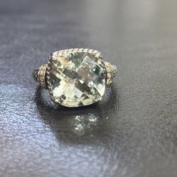 Sterling Silver & 18k Diamond Blue Topaz Ring Size 7 