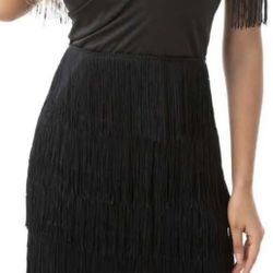 Off Sholder Black Dress Fringe