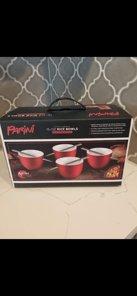 4 Piece Rice Bowls With Chopsticks
