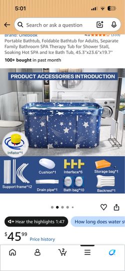 Foldable bathtub for adults