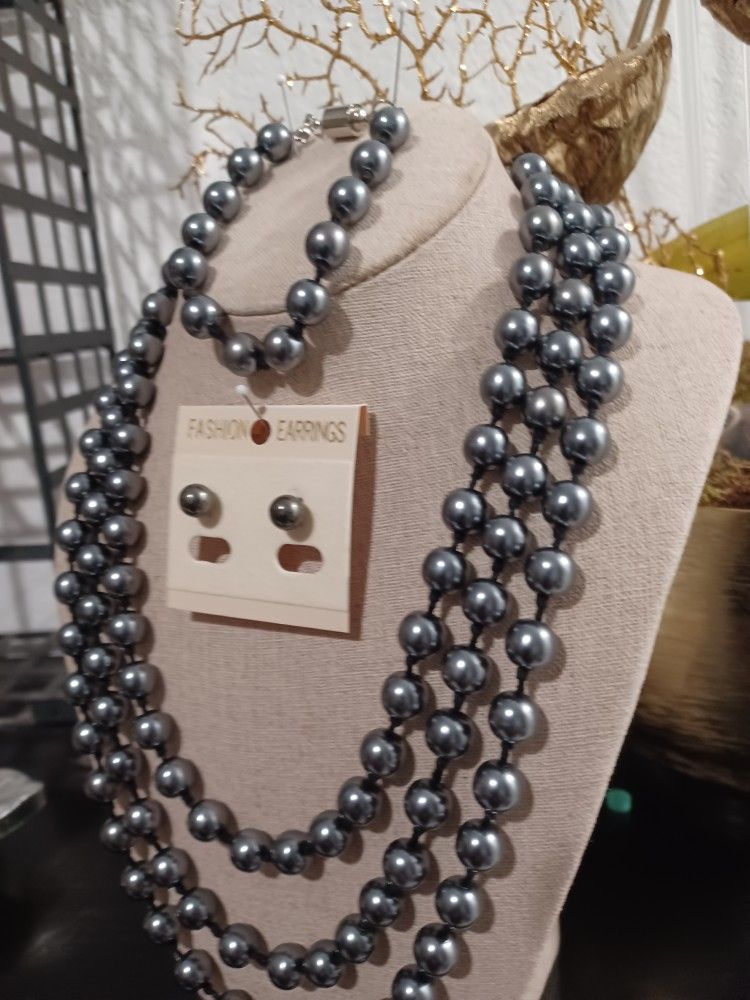 COLLAR DE PERLAS DE MAYORCA FINOCLANTIGUO COLLAR DE PERLAS GRISES FINO