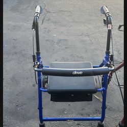 Drive Medical 10257BL-1 4 Wheel Rollator Walker With Seat, Steel Rolling Walker, Height Adjustable, 7.5" Wheels, Removable Back Support, 300 Pound Wei