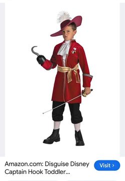 Captain Hook Costume Kids Size 4-6 old
