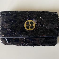 IMAN Black Sequin Clutch Purse 