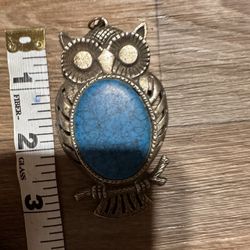 Vintage Unique Owl Turquoise Stone Pendant