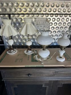 Antique Vintage Hobnail Milk Glass Lamps