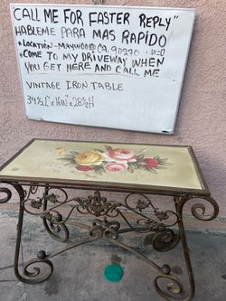 Vintage Wrought Iron Table with Floral Top