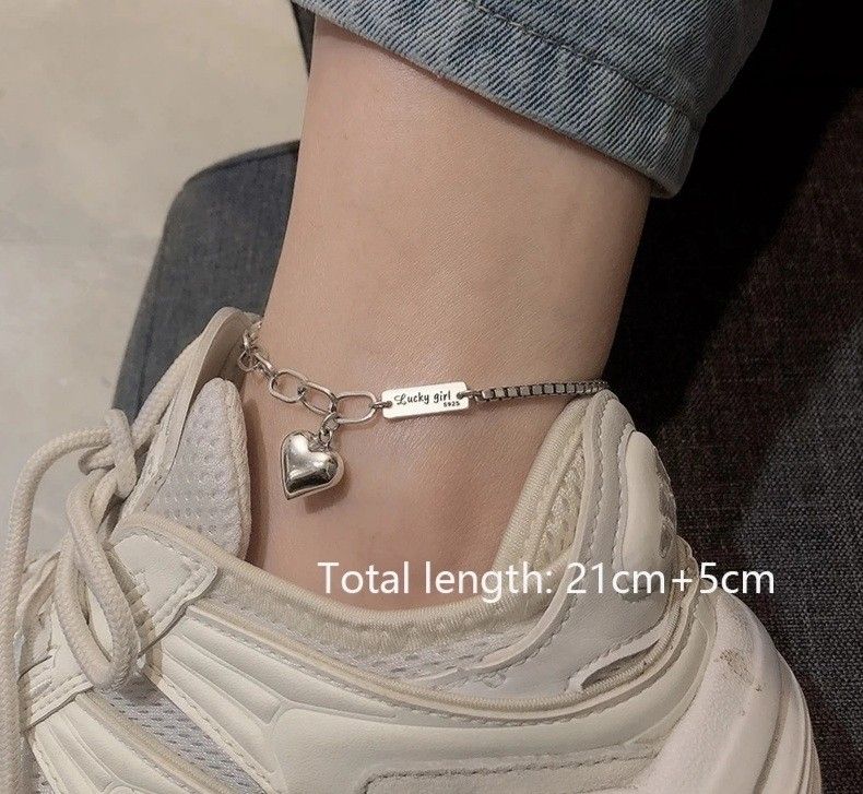 925 Sterling Silver Women's Anklet Heart Charm Bracelet Gift