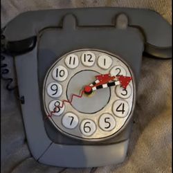 Never used retro phone wall clock w hang down hello bubble works  Retro art deco design Bought but we never had any place to put it up, but I’ve teste