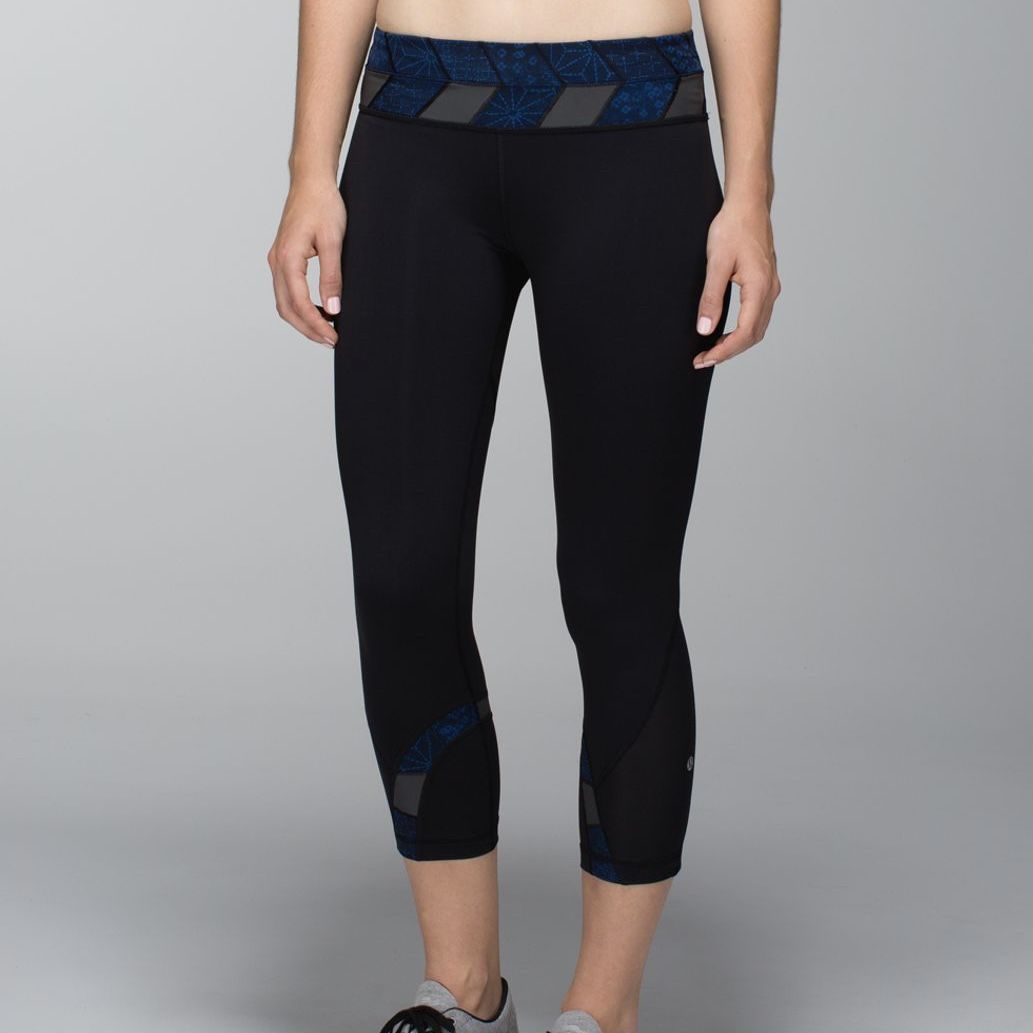 LULULEMON Black Navy Blue Fa14 Quilt 23 Inspire Crop II Sashiko Workout Leggings
