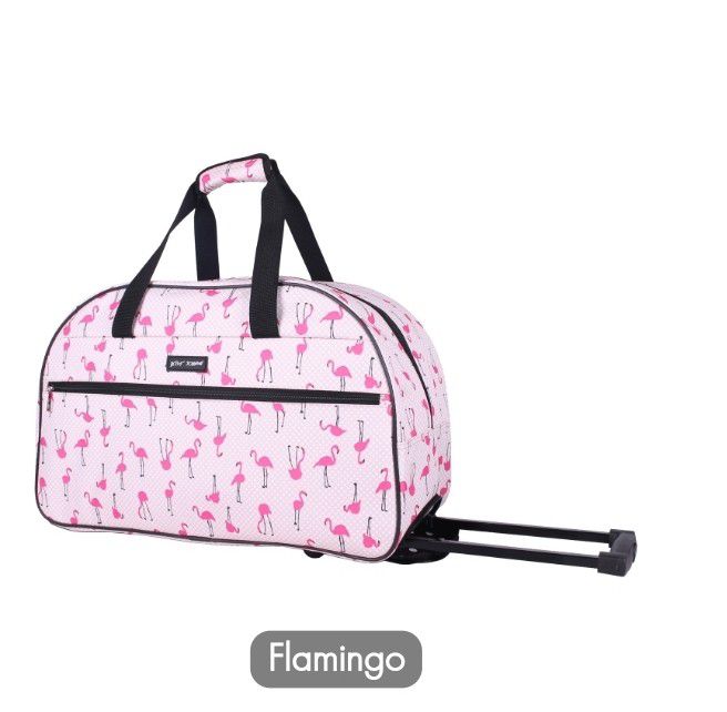 PINK FLAMINGO CARRY ON ROLLING DUFFEL BAG WITH TELESCOPING HANDLE 