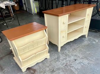 Set of Cottage style wooden media Console or TV stand or Any use table and a Magazine Storage Table.