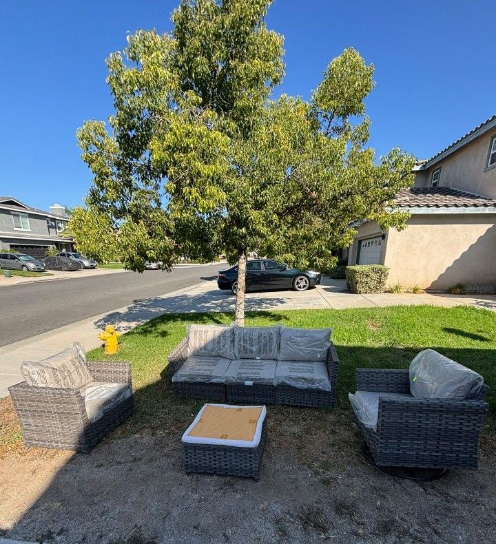 High Quality Patio Sofa Set Beige Cushions One Swivel Chair One Stationary Chair Three Seater Sofa Brand New Patio Furniture ππππ