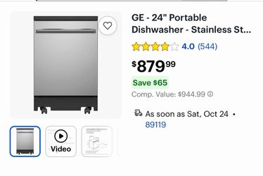 GE-24 in. Top Control Portable Stainless Steel Dishwasher with Stainless Steel Interior, Sanitize, 54 dBA