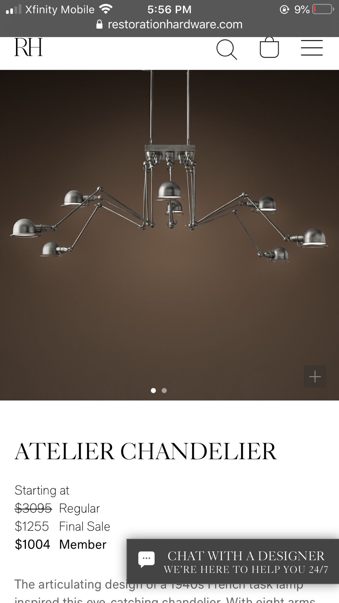 Restoration Hardware Antelier Chandelier