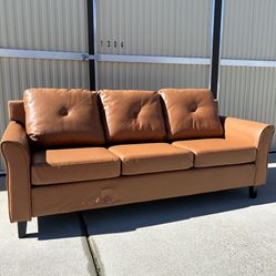 3 Seater Caramel Faux Leather Sofa 