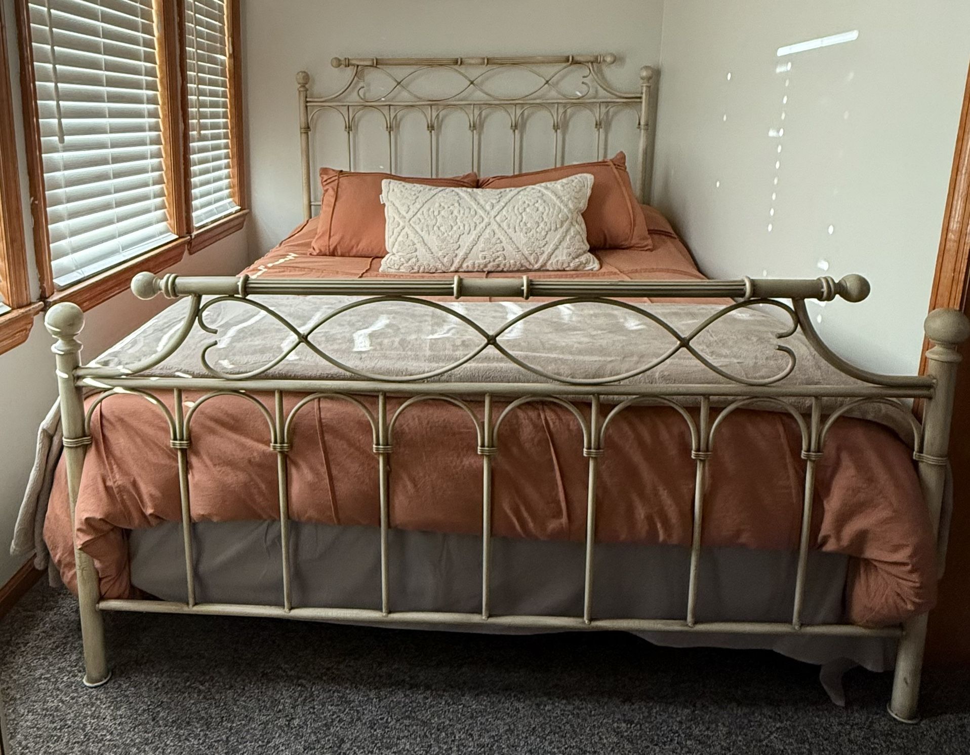 Beige Queen Metal Headboard And Footboard