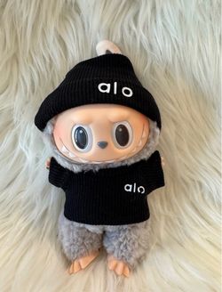 POP MART Labubu - Sesame Bean - Macaron Series w/ ALO Black Hoodie Beanie Outfit