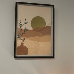 Framed Boho Sun and Leaves Art 