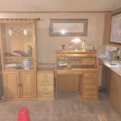 Vintage Oak Roll Top Desk Oak File Cabinet And Oak Bookshelf 