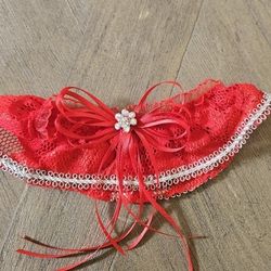 Red Lace With Silver Detailing Prom Wedding Garter 
