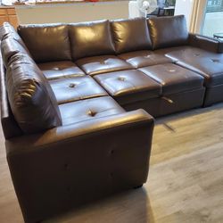 Brown Leather Sectional Sofa With Storage And Sleeper ** In Stock ** Brandon Mall ** $50 Down No Credit Needed!