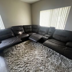Dark Brown Faux Leather Sectional Couch