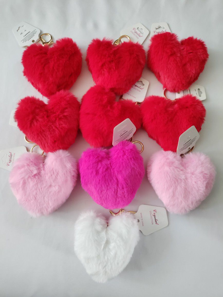 Heart Pompom Keychains 